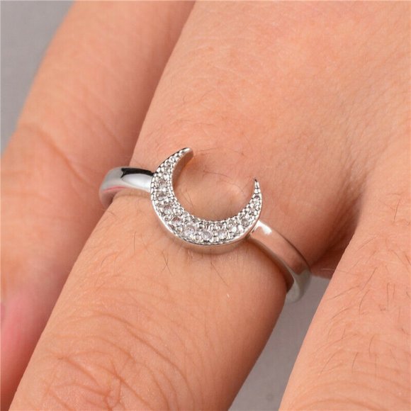 Jewelry - 925 Silver Moon Shape Cubic Zircon Ring New